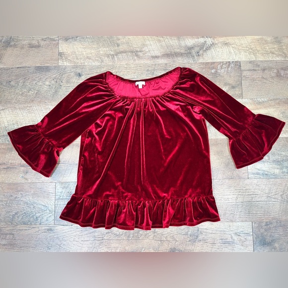 Fever Red Velvet Bell Sleeve Top - Picture 1 of 14